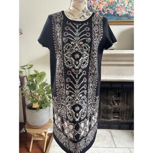 Anthropologie AKEMI + KIN Small Sweater Dress Charcoal Boho‎ Floral Tunic
